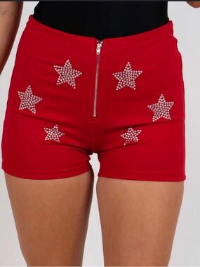 NWT blue b Red Rhinestone Star High-Rise Stretch Shorts